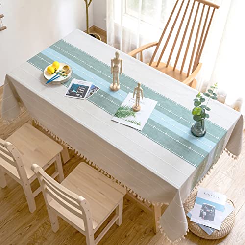 Faltenfreie Tischdecke, rechteckig, 100 % Baumwolle, waschbar & wiederverwendbar, Grün Blau, 139 x 180 cm, perfekt für Esstischpartys und den täglichen Gebrauch von Generisch