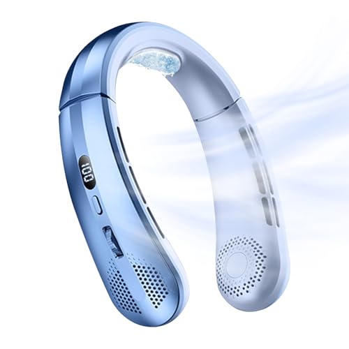 Fan For Neck - Halsventilator ohne Klinge | hängender Halsventilator | LED-Display mit 100 Geschwindigkeiten ohne Haare und Taschenlampe um 360 ° drehbar, wiederaufladbar, für Camping von Generisch