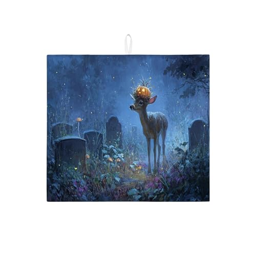 Fanciful Abtropfmatte mit Hirschmotiv für Küche, saugfähiges Abtropfgestell aus Mikrofaser, 40,6 x 45,7 cm Fanciful Abtropfmatte mit Hirschmotiv für Küche, saugfähiges Abtropfgestell aus Mikrofaser, 40,6 x 45,7 cm von Generisch