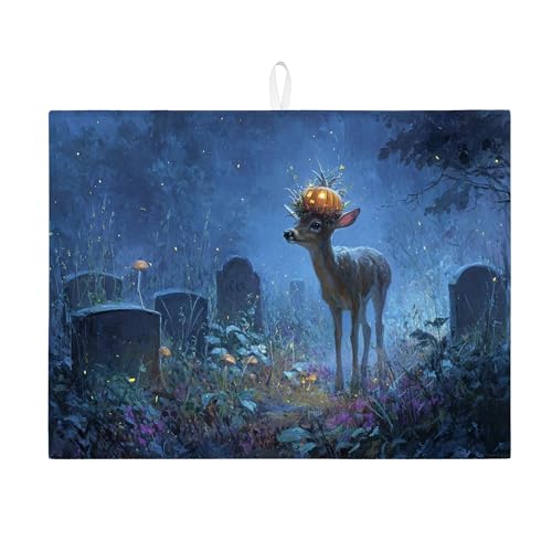Fanciful Abtropfmatte mit Hirschmotiv für Küche, saugfähiges Abtropfgestell aus Mikrofaser, 45,7 x 61 cm Fanciful Abtropfmatte mit Hirschmotiv für Küche, saugfähiges Abtropfgestell aus Mikrofaser, 45,7 x 61 cm von Generisch