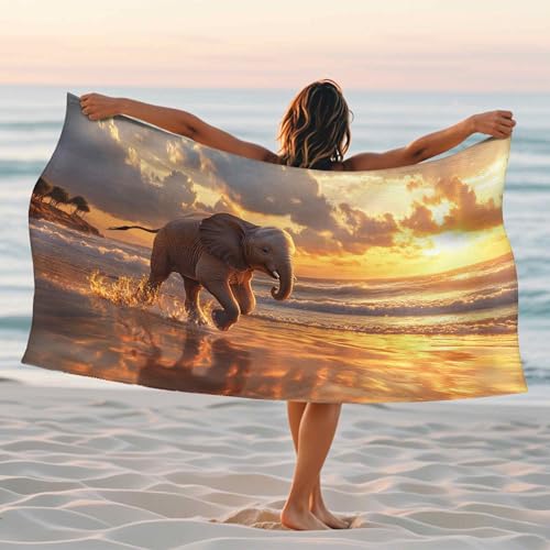Fanciful Strandtuch, Elefanten-Sonnenuntergang, Mikrofaser-Handtuch, schnell trocknend, weich, sandfrei, leicht, ideal für Sommer, Urlaub, Pool, Camping, Essentials, 178 x 89 cm Fanciful Strandtuch, Elefanten-Sonnenuntergang, Mikrofaser-Handtuch, schnell trocknend, weich, sandfrei, leicht, ideal für Sommer, Urlaub, Pool, Camping, Essentials, 178 x 89 cm von Generisch