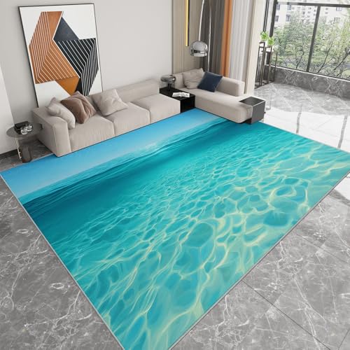 Fantasie ruhiges Meer Teppich Wohnzimmer 80 x 150 cm Supersoft Kurzflor Teppich Schlafzimmer, Waschbar Anti-Rutsch fussmatte für Jugendzimmer Badezimmer, Azurblau Fantasie ruhiges Meer Teppich Wohnzimmer 80 x 150 cm Supersoft Kurzflor Teppich Schlafzimmer, Waschbar Anti-Rutsch fussmatte für Jugendzimmer Badezimmer, Azurblau von Generisch