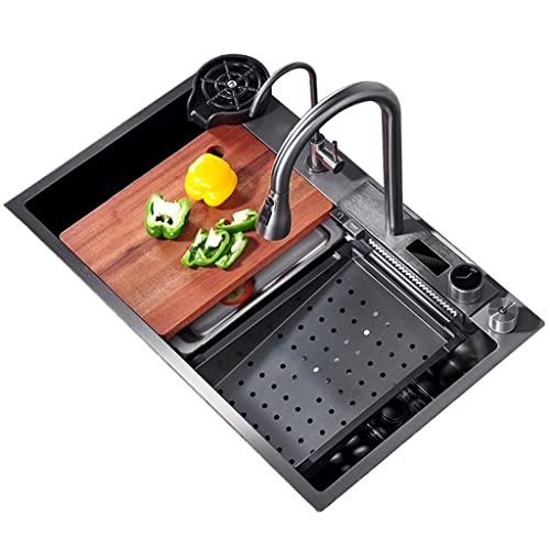 Farmhouse Edelstahl Bar Spüle Cascade Einzelbecken Design mit komplettem Wasserhahn & Zubehör Set Multifunktional 75 x 46 x 21 cm Perfekt für Küche und Bar von Generisch
