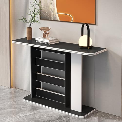 Farmhouse Konsolentisch, robuster, schmaler Eingangstisch mit Stauraum, langer Foyer, Sofatisch für kleine Räume, Wohnzimmer, Flur, schwarzes Holz (120 cm) von Generisch