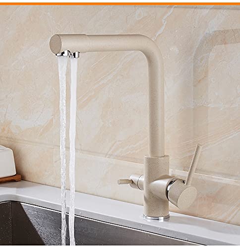 Farmhouse Küchenspüle, 3-Wege-Wasserhahn mit Trinkwasserfilter, Doppelgriff, Retro, antikes Messing & Chrom-Finish, Heiß- und Kaltwasserhahn für gewerbliche Nutzung von Generisch