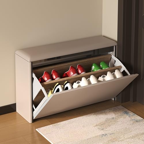 Farmhouse Schuhregal aus Holz mit gepolstertem Sitz und versteckten Aufbewahrungsregalen – Modernes Design für Eingangsbereich, Wohnzimmer, Flur – funktionaler und stilvoller Organizer von Generisch