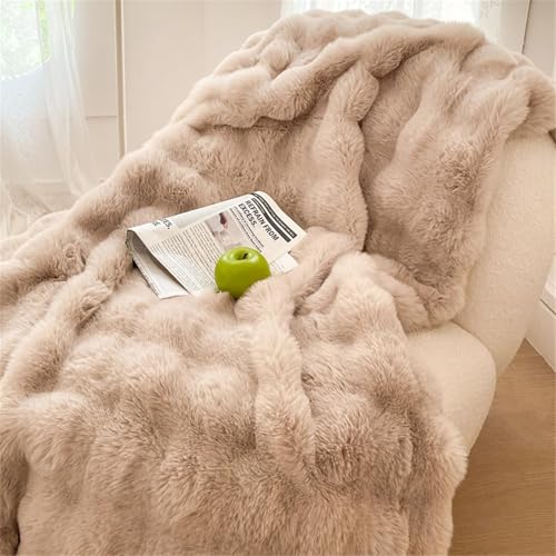 Faux Rabbit Fur Throw Blanket, Fluffy Thick Warm Blanket,Soft Cozy Decorative Blanket Ruched Plush Reversible Blanket for Couch Bed Sofa Living Room Bedroom von Generisch