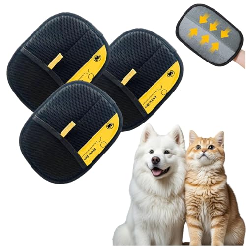 Fell Magnet Handschuh, Haarentfernungs-Handschuhe Haustiere, Elektrostatische Handschuhe Tierhaare, Doppelseitige Wiederverwendbare Elektrostatische Handschuhe (Gelb - 3 Pcs) von Generisch