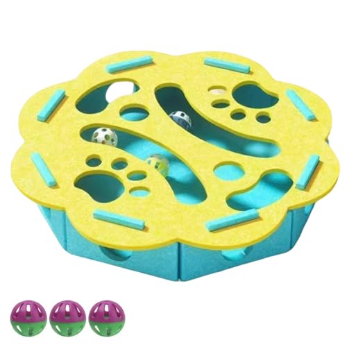 Felt Cat Toy Maze Box,Cat Puzzle Felt Maze Box Cat Toys, Interactive Nail File Scratch with 3 Bell Balls, Stimulate Kittern Energy and Instincts (Yellow,Flower) von Generisch