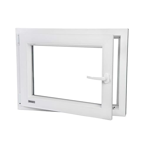 Fenster auf SALAMANDER Profile - Kunststofffenster Weiss BxH 600x1000 mm - Garagenfenster/Gartenhausfenster/Kellerfenster 60x100 cm 2-fach Verglast - Din Links - Funktion Dreh Kipp von Generisch