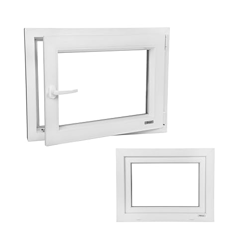 Fenster auf VEKA Premium Kunststoff/Wirtschaftsraum/Bad/Hallen PVC Hochwertiges Wärmedämmend Dreh Kipp 3-Fach Verglasung Innen und Außen Weiss 115x65cm 1150x650mm DIN Rechts Hersteller von Generisch