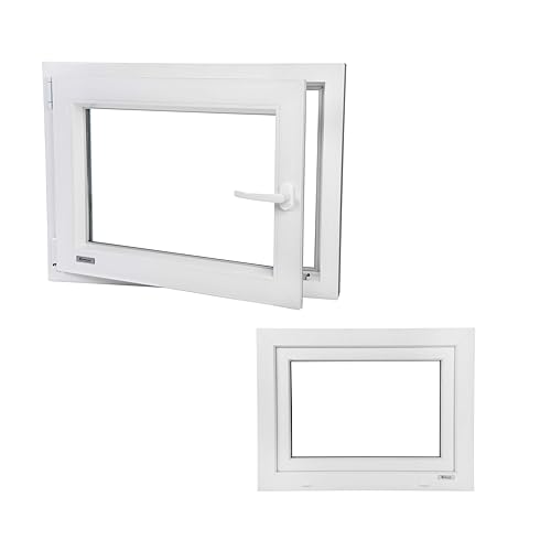 Fenster auf VEKA Premium Kunststoff/Wirtschaftsraum/Bad/Hallen PVC Hochwertiges Wärmedämmend Dreh Kipp 3-Fach Verglasung Innen und Außen Weiss 70x50cm 700x500mm DIN Links Hersteller von Generisch