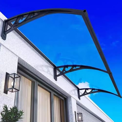 Fenstermarkise Wasserdicht Outdoor Baldachin mit Klarer Polycarbonatplatte Türüberstand für Regen und Schneeschutz Schwarzer Aluminiumrahmen 150x260cm von Generisch