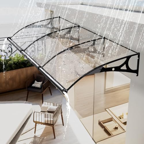 Fenstertür-Markise – Polycarbonat-Überhang mit leiser Aluminiumhalterung, starke Tragfähigkeit, regen- und schneefest, einfach zu installieren von Generisch