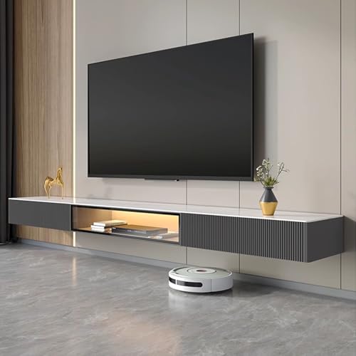 Fernsehtisch mit 2 Schubladen und 1 Ablage, Lowboard Hängend mit Led-Sensorbeleuchtung, Schwebende Media-Konsole mit Schieferplatte Fernsehtisch mit 2 Schubladen und 1 Ablage, Lowboard Hängend mit Led-Sensorbeleuchtung, Schwebende Media-Konsole mit Schieferplatte von Generisch