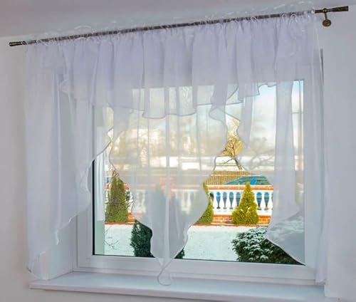 Fertige Gardine Genf 350x150 Weiss Voile Fensterdekoration Vorhänge Querbehang Lambrequin von Generisch