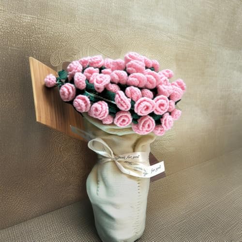 Fertige Rosenstrauß Häkeldecke, Glockenblumen Handgefertigte Blumen Decke aus Häkelrosen & Gestrickte Sofadecke Weiche Bouquet Tagesdecke für Muttertag, Jubiläum & Geburtstag(Pink rose on Beige,Dia. 1 von Generisch