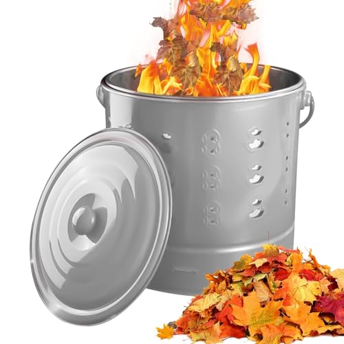 Feuertonne | Edelstahl-Papier-Mülleimer mit Deckel, hitzebeständiger Brenner für Hinterhof, Kamine, Landschaftsgärtner, , , Hof, Müll, Bauernhof, Gärtner von Generisch