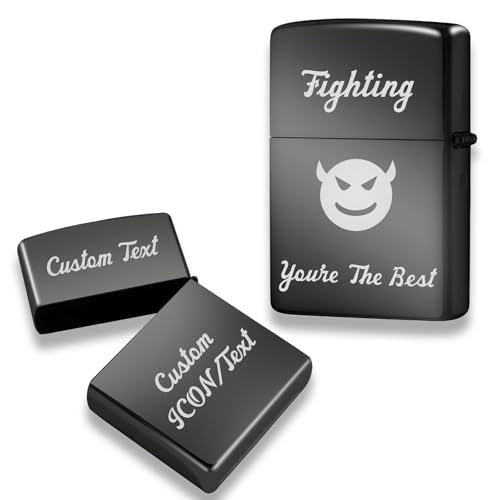 Feuerzeughülle Ohne Einsatz Metall Feuerzeughülle Personalisiert für Zippo Feuerzeug Hülle mit Gravur Text&Logo Personalisierte Geschenke für Papa, Freund (Glänzendes Schwarz) von Generisch