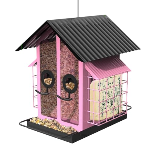 Finkenfutterspender Für Den Außenbereich,Metall-Transparente Vogelfutterhäuser mit Doppeldach - Vogelbedarf Für Zaun Baum Terrasse Balkon Garten Finkenfutterspender Für Den Außenbereich,Metall-Transparente Vogelfutterhäuser mit Doppeldach - Vogelbedarf Für Zaun Baum Terrasse Balkon Garten von Generisch