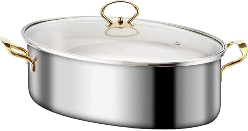Fisch-Dampfgarer aus Edelstahl mit Deckel, elliptischer Pochierer, Dampfgarer zum Dämpfen von Fisch oder Kochen von Suppe auf Induktionsherden (einlagig) von Generisch