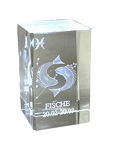 Fische 3D Glas Kristall Quader XL Sternzeichen im Hochformat - von WWW.Vienna-Fashion.at - Wien Österreich Austria - Setzkasten Deko Vitrine (Fische) von Generisch