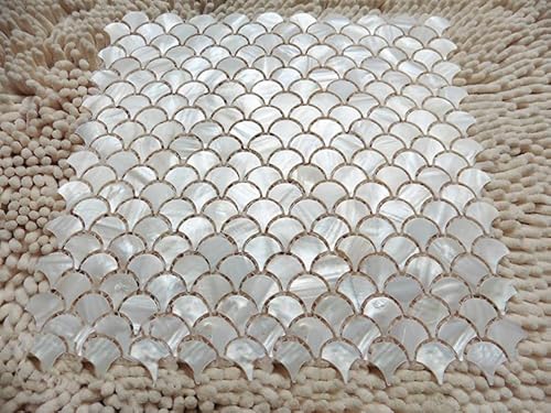 Fischschuppen-Mosaik-Fliesenfächer, reines Weiß, Perlmutt, Wand, Küche, Hintergrund, Wand, Mosaikfliesen Fischschuppen-Mosaik-Fliesenfächer, reines Weiß, Perlmutt, Wand, Küche, Hintergrund, Wand, Mosaikfliesen von Generisch