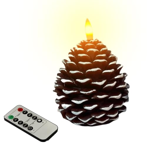 Flammenlose Tannenzapfen-Kerzen mit Fernbedienung, Echtwachskerzapfen, batteriebetriebene LED-Kerzen, flackernde Kerzen, für Thanksgiving, Weihnachten, Winterferien, Dekoration von Generisch