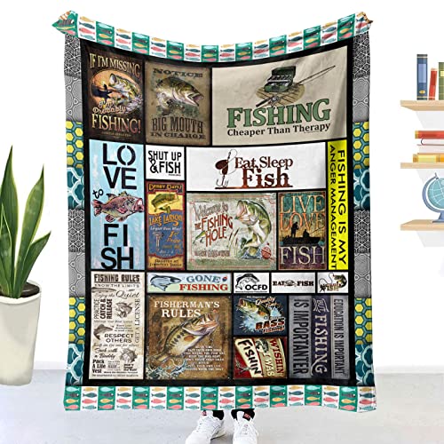 Flanell Flauschig Kuscheldecke 180x220 cm Weiche Warme Blanket Wohndecken Sofadecke Tagesdecke Leichte Gemütliche Reisedecke 3D Angeln wildes Fischen Angler Fisch Muster Flanelldecke Couchdecke von Generisch