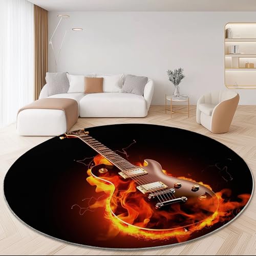 Flanell Kurzflor Runder Teppich Schwarz, Einfach modern Flamme Gitarre Thema Moderner Rutschfest Teppiche Rund für Schlafzimmer Esszimmer Studie Kinderzimmer - 60 x 60 cm Weich Waschbare Teppich Flanell Kurzflor Runder Teppich Schwarz, Einfach modern Flamme Gitarre Thema Moderner Rutschfest Teppiche Rund für Schlafzimmer Esszimmer Studie Kinderzimmer - 60 x 60 cm Weich Waschbare Teppich von Generisch