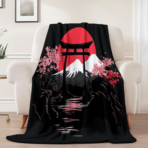 Flanell Kuscheldecke Japanischer Stil Kirschblüten Sonne Thema, Schwarz Rot Atmungsaktiv Leicht Überwurf für Sofa Camping Reisen Bett Raumdekoration - 100 x 130 cm Kuscheldecke Reißfestigkeit Flanell Kuscheldecke Japanischer Stil Kirschblüten Sonne Thema, Schwarz Rot Atmungsaktiv Leicht Überwurf für Sofa Camping Reisen Bett Raumdekoration - 100 x 130 cm Kuscheldecke Reißfestigkeit von Generisch