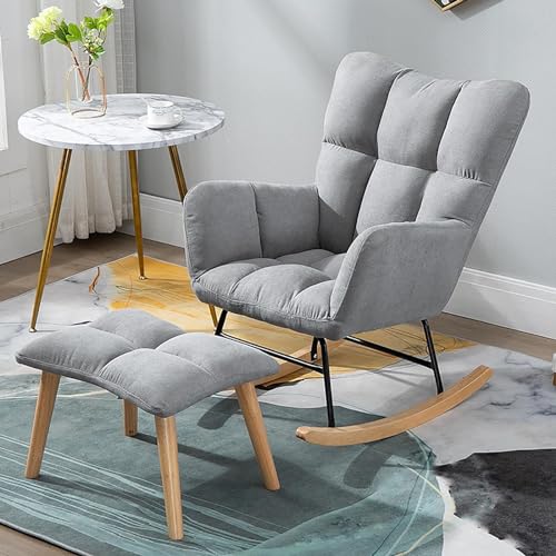 Flanell Schaukelstuhl mit Fußhocker für Balkon Schlafzimmer Wohnzimmer Garten Lounge Stuhl zum Entspannen und Camping von Generisch
