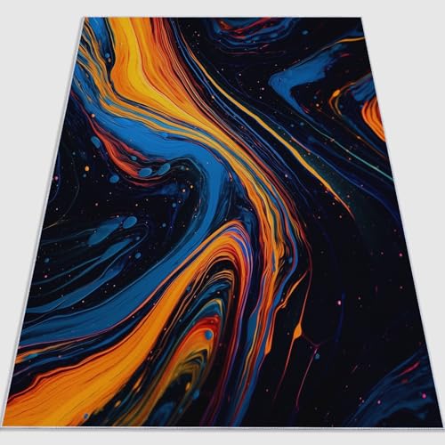 Flanell Teppich Abstrakt Elegant Linien Thema, Gelb Blau Soft Touch Teppiche 160 x 230 cm für Kinder Wohnzimmer Schlafzimmer - Leicht Zu Reinigen Mit rutschfest Rückendeckung von Generisch