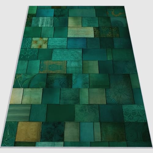 Flanell Teppich Einfach Retro Geometrisch Thema, Grün Soft Touch Teppiche 120 x 180 cm für Kinder Wohnzimmer Schlafzimmer - Leicht Zu Reinigen Mit rutschfest Rückendeckung Flanell Teppich Einfach Retro Geometrisch Thema, Grün Soft Touch Teppiche 120 x 180 cm für Kinder Wohnzimmer Schlafzimmer - Leicht Zu Reinigen Mit rutschfest Rückendeckung von Generisch