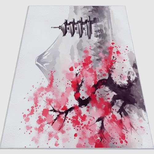 Flanell Teppich Japanisch Kirschblüten Turm Thema, Grau Rosa Soft Touch Teppiche 140 x 200 cm für Kinder Wohnzimmer Schlafzimmer - Leicht Zu Reinigen Mit rutschfest Rückendeckung Flanell Teppich Japanisch Kirschblüten Turm Thema, Grau Rosa Soft Touch Teppiche 140 x 200 cm für Kinder Wohnzimmer Schlafzimmer - Leicht Zu Reinigen Mit rutschfest Rückendeckung von Generisch