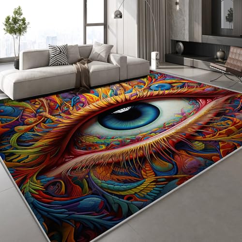 Flanell Teppich Wohnzimmer Augen Gemalt Muster Flauschig Weich rutschfest Abstrakt Kunst Teppiche Fußmatte Living Room Deko Schlafzimmer Flur Läufer Indoor Carpet Spielteppich 180x240 cm von Generisch