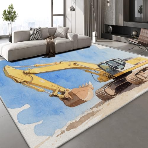 Flanell Teppich Wohnzimmer Bagger Baufahrzeug Muster Flauschig Weich rutschfest Cartoon Gemalt Teppiche Fußmatte Living Room Deko Schlafzimmer Flur Läufer Indoor Carpet Spielteppich 180x240 cm von Generisch