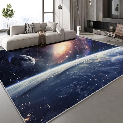 Flanell Teppich Wohnzimmer Galaxie Planet Muster Flauschig Weich rutschfest Universum Fantasie Teppiche Fußmatte Living Room Deko Schlafzimmer Flur Läufer Indoor Carpet Spielteppich 150x210 cm von Generisch