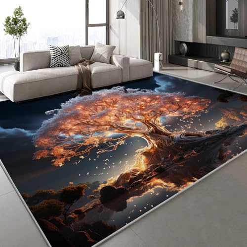 Flanell Teppich Wohnzimmer Großer Baum Weiß Muster Flauschig Weich rutschfest Sternenhimmel Verträumt Teppiche Fußmatte Living Room Deko Schlafzimmer Flur Läufer Indoor Carpet Spielteppich 160x230 cm von Generisch