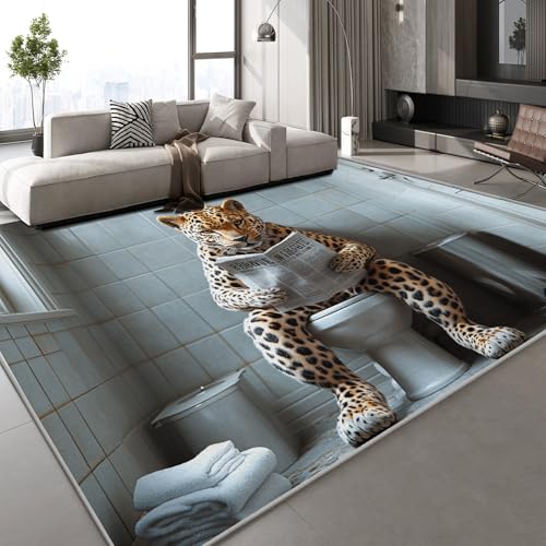 Flanell Teppich Wohnzimmer Leopard Tier Muster Flauschig Weich rutschfest Toilette Badezimmer Teppiche Fußmatte Living Room Deko Schlafzimmer Flur Läufer Indoor Carpet Spielteppich 160x230 cm von Generisch