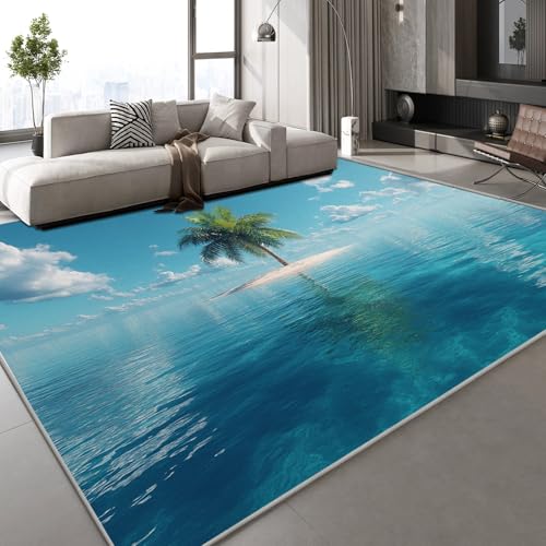 Flanell Teppich Wohnzimmer Meer Inseln Muster Flauschig Weich rutschfest Blauer Himmel Natur Teppiche Fußmatte Living Room Deko Schlafzimmer Flur Läufer Indoor Carpet Spielteppich 150x210 cm von Generisch