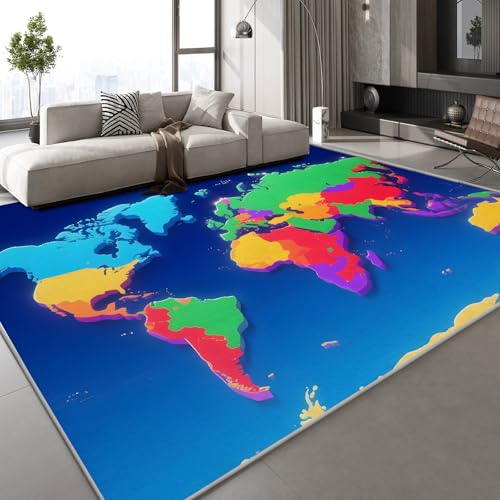 Flanell Teppich Wohnzimmer Weltkarte Muster Flauschig Weich rutschfest Norden Und Süden Erde Teppiche Fußmatte Living Room Deko Schlafzimmer Flur Läufer Indoor Carpet Spielteppich 140x200 cm von Generisch