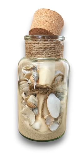 Flaschenpost Liebesbrief Gutschein Muschelglas Stranddeko Geschenkgutschein Strandsand Muscheln Deko Glas 300 ml • original Ostseestrand • Hochzeitsgeschenk Geschenk zur Hochzeit 14 x 7 cm von Generisch