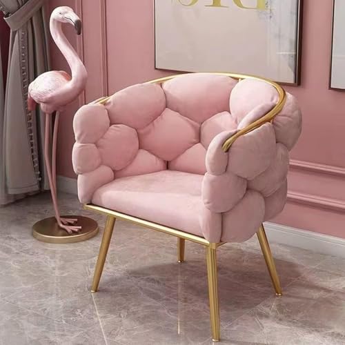 Flauschiger rosa Samt Schminkstuhl mit goldfarbenen Metallbeinen für Schlafzimmer und Wohnzimmer von Generisch