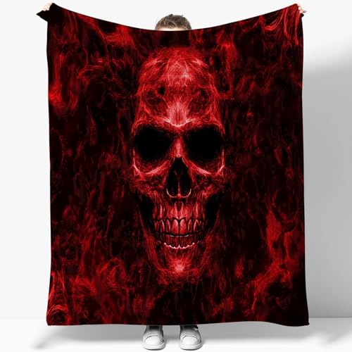 Fleecedecke 220 x 240 cm Digitale Kunst Totenkopf Flammen 3D Kuscheldecke Flauschig Decke Fleecedecke Weich und Warme, Wohndecke Flanell als Sofadecke Couchdecke Tagesdecke von Generisch