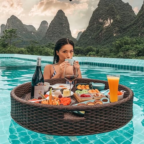Floating Rattan Serving Tray for Pool and Spa – Braided Design, Ideal for Breakfast and Bath Parties von Generisch
