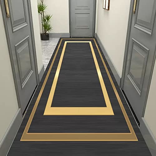 Flur-Teppich im nordischen Stil, waschbar, 1 m - 8 m, Eingangs-Fußmatte, schneidbares Design (70 cm x 400 cm) Schwarz & Gold von Generisch