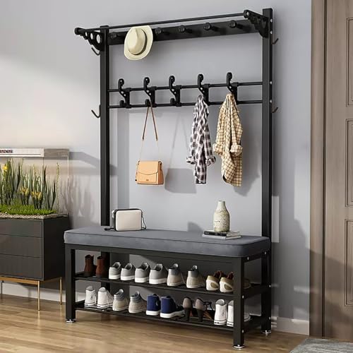 Flurbaum mit abnehmbaren Haken und Schuhbank, Industrielle Garderobenleiste mit Schuhaufbewahrung, freistehender Garderoben- und Schuhregal, 4-in-1-Design, für Wohnzimmer, Flur 80/100x33x170cm Flurbaum mit abnehmbaren Haken und Schuhbank, Industrielle Garderobenleiste mit Schuhaufbewahrung, freistehender Garderoben- und Schuhregal, 4-in-1-Design, für Wohnzimmer, Flur 80/100x33x170cm von Generisch