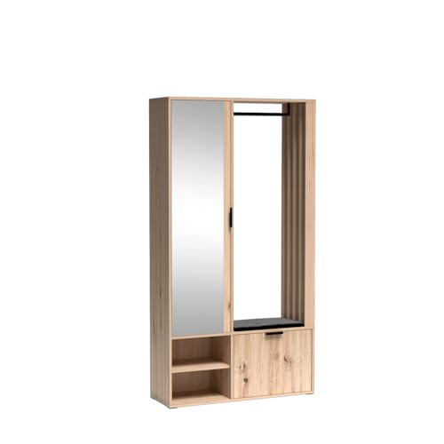 Flurgarderobe Set mit Spiegel und Sitzkissen Garderobenleiste und Schuhaufbewahrung Milo Flurgarderobe mit Artisan Oak Finish 100cm breit von Generisch