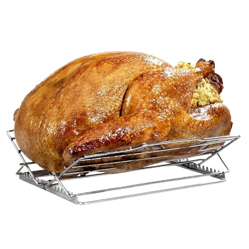 Foldable Adjustable Turkey Roasting Rack | Stainless Steel Roaster Stand for Baking, Broiling, and Roasting | Space-Saving Meat Rack for Kitchen Ovens | for Cooking with 10.87x10.31x0.71 inches von Generisch
